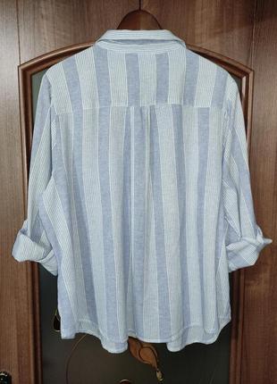 Льняная / коттоновая рубашка / блуза в полоску tu (лен, вискоза) батал, рукав-трансформер6 фото