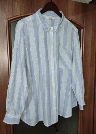 Льняная / коттоновая рубашка / блуза в полоску tu (лен, вискоза) батал, рукав-трансформер8 фото