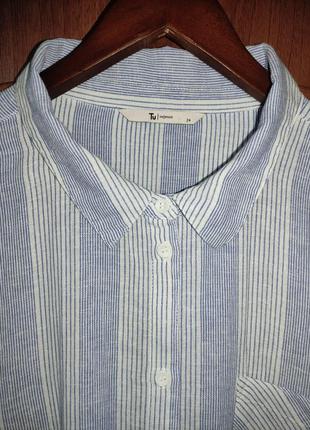 Льняная / коттоновая рубашка / блуза в полоску tu (лен, вискоза) батал, рукав-трансформер10 фото