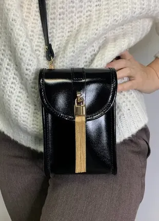 Сумка жіноча "лайк" натуральна шкіра, чорна глянець