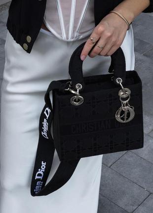 Женская популярная сумка черная матовая dior, модель диор. плотный текстиль топ качества на плече