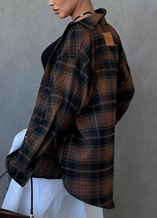 Рубашка в стилі balenciaga коричнева в клітинку3 фото