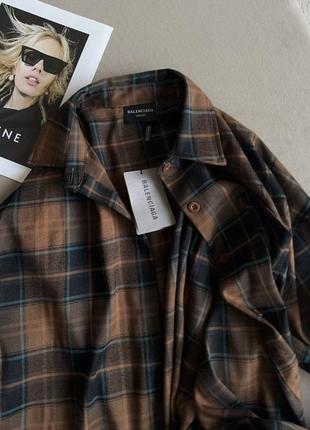 Рубашка в стилі balenciaga коричнева в клітинку6 фото