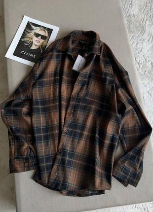 Рубашка в стилі balenciaga коричнева в клітинку7 фото
