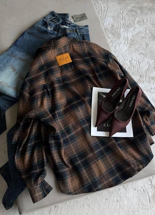 Рубашка в стилі balenciaga коричнева в клітинку5 фото