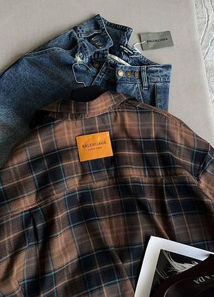 Рубашка в стилі balenciaga коричнева в клітинку8 фото