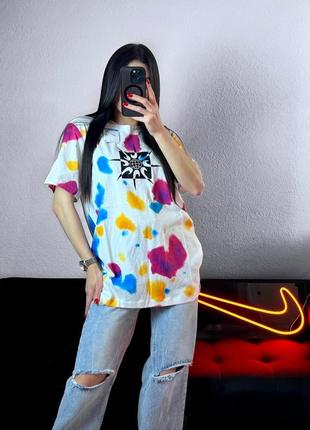 Футболка nike swoosh tie-dye біла найк тай дай свуш кольорова оверсайз