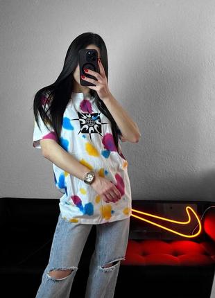 Футболка nike swoosh tie-dye біла найк тай дай свуш кольорова оверсайз5 фото