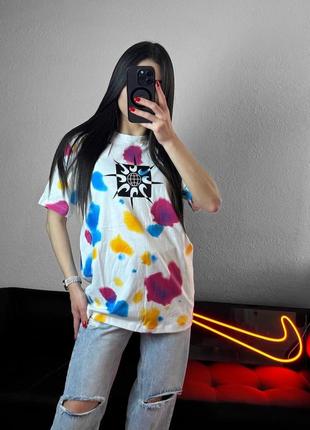 Футболка nike swoosh tie-dye біла найк тай дай свуш кольорова оверсайз9 фото