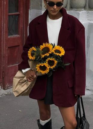 Бордовый женский пиджак оверсайз свободного кроя женский базовый универсальный пиджак жакет на подкладке