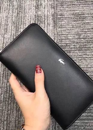 Кошелек lacoste черный клатч на молнии мужской / женский