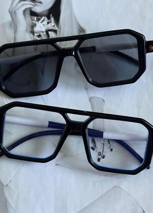Сонцезахисні окуляри в широкій оправі з подвійною переносицею унісекс  чорний (0802)4 фото