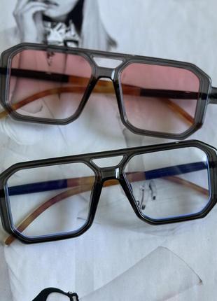 Солнцезащитные очки в широкой оправе с двойной переносицей унисекс  черный (0802)8 фото
