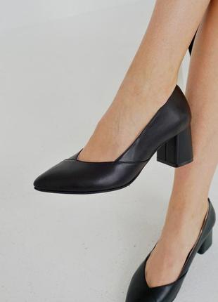 Туфли лодочки в черной натуральной коже 36-40 6 см каблука3 фото