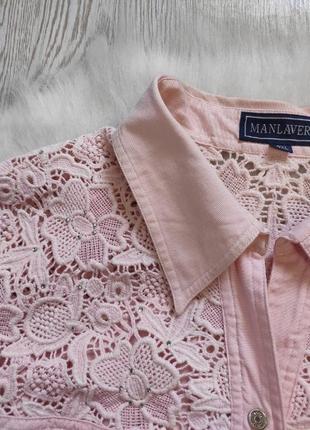 Розовая натуральная рубашка блуза хлопок с вышивкой на груди джинсовая батал комплект костюм8 фото