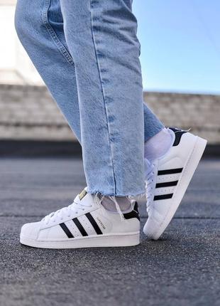 Кроссовки мужские adidas superstar white black premium артикул: adi078