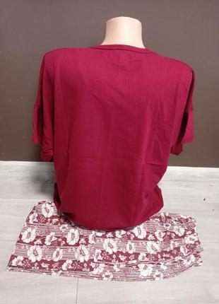 Комплект женский  пижама туника и бриджи батал турция  fancy 48-50 размеры  хлопок бордо2 фото