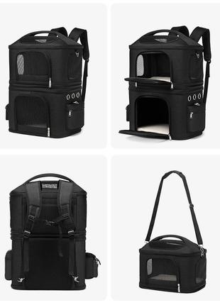 Рюкзак переноска для кішок котів маленьких собак двомісний трансформер чорний2 фото