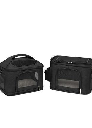 Рюкзак переноска для кішок котів маленьких собак двомісний трансформер чорний3 фото
