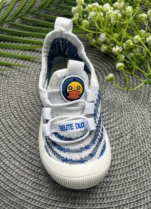 Кеды повседневные beute duck белые с синими полосками кроссовки слипоны3 фото