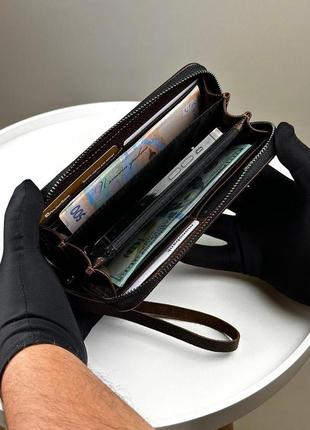 Шкіряний клатч-гаманець із натуральної зернистої шкіри sv003 (коричневий)8 фото
