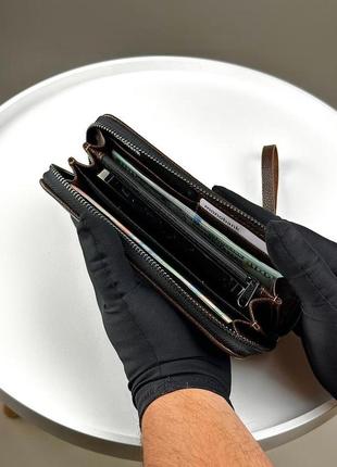 Шкіряний клатч-гаманець із натуральної зернистої шкіри sv003 (коричневий)6 фото