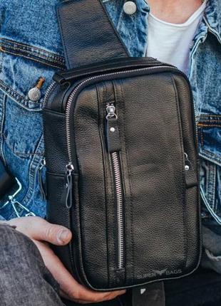 Слинг рюкзак мужской кожаный в классическом стиле tiding bag a25f-5519-1a9 фото