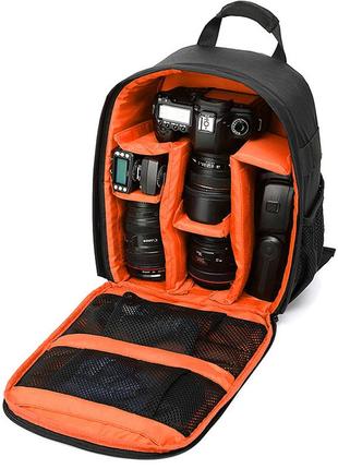 Универсальный небольшой фото рюкзак для фотографа черный с оранжевым 33х25х13см ferndean ma032
