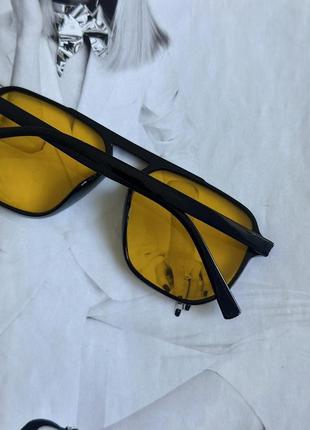 Солнцезащитные очки с двойной переносицей  авиаторы черный с желтым (0734)2 фото