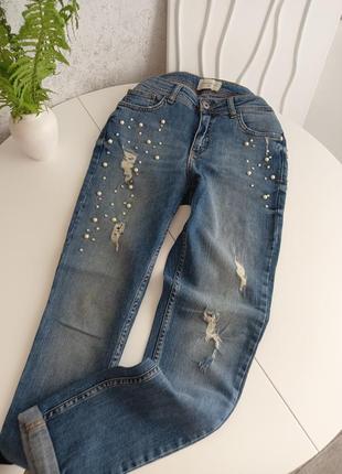 Актуальные стильные джинсы с бусинами р.38/102 фото