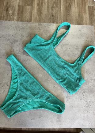 Зеленый раздельный купальник жатка топ бикини 👙 💚 primark1 фото