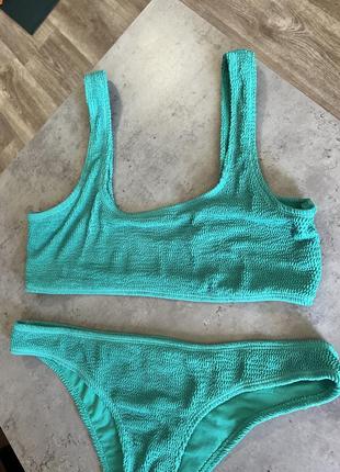 Зеленый раздельный купальник жатка топ бикини 👙 💚 primark5 фото