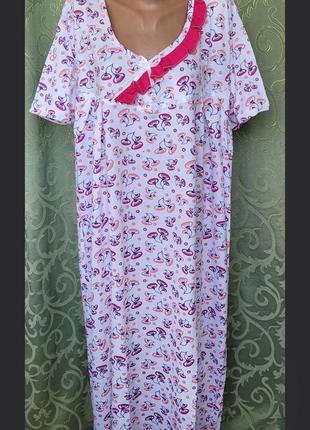 Женская ночная сорочка, рубашка ночная, трикотажная ночнушка. хлопок. 66 р.1 фото
