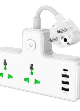 Подовжувач мережевий hoco ac11a 3xusb type-c 10a 17w white