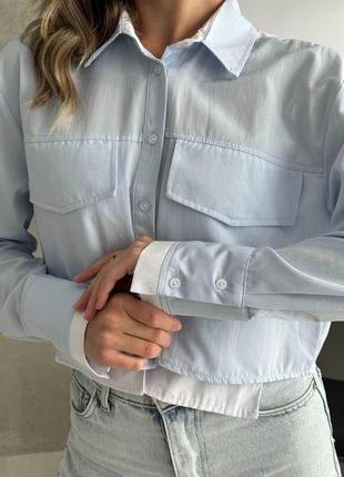 Укорочена жіноча сорочка з накладними кишенями6 фото