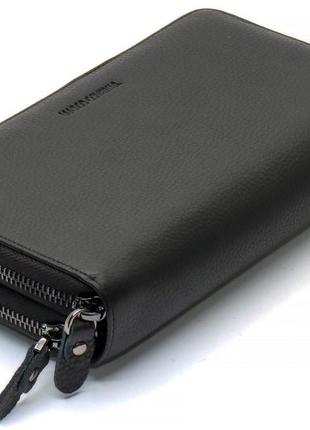 Чорний гаманець-клатч на дві блискавки з натуральної шкіри marco coverna b-592b-1q
