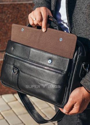 Кожаная черная мужская сумка-портфель для документов мк398488 фото