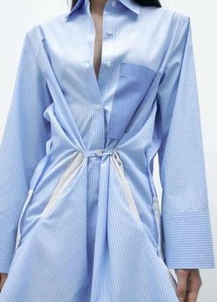 Сорочка сукня в смужку трансформер котонова бавовняна зара подовжена2 фото
