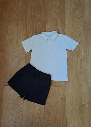 Летний набор для мальчика/чёрные шорты/белая тенниска/белое поло2 фото