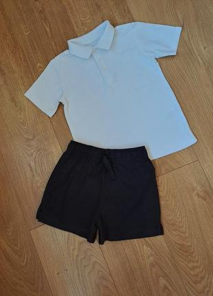 Летний набор для мальчика/чёрные шорты/белая тенниска/белое поло5 фото