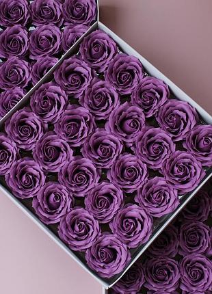 Кучерявая мыльная роза пурпурно-фиолетовая для создания роскошных неувядающих букетов и композиций из мыла