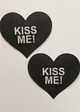 3-85 стікіні наліпки на груди сердечка з написом kiss me стикини наклейки на грудь2 фото