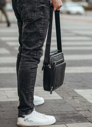 Кожаная мужская черная сумка tiding bag dl9256-46 фото