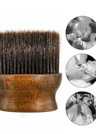Щітка-змітка волосся з шиї після стрижки barber-5 для перукаря барбера овал дерев'яна ручка натуральна щетина  12х13.5 см3 фото
