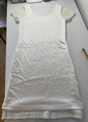Красивое нежное белое платье с блестками праздничное платье нарядное платье для девочки 11-15 лет8 фото