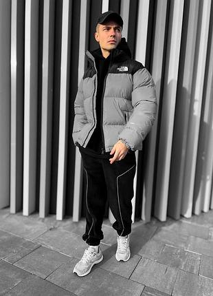 Зимняя куртка the north face tnf 700 grey reflective пуховик нор фейс тнф 700 серая рефлективная вышивка