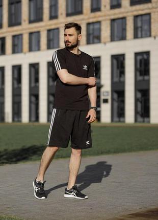 Мужской летний костюм adidas футболка + шорты черный комплект на лето адидас (b)2 фото
