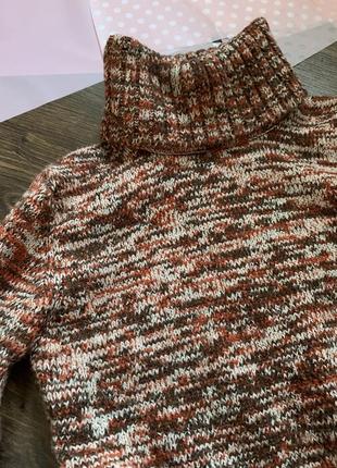 Разноцветный кирпичный свитер с горловиной коричневый вязаный размер xs s m2 фото
