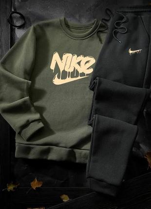 Теплый спортивный костюм nike свитшот и брюки | мужской зимний спортивный костюм найк на флисе топ качество