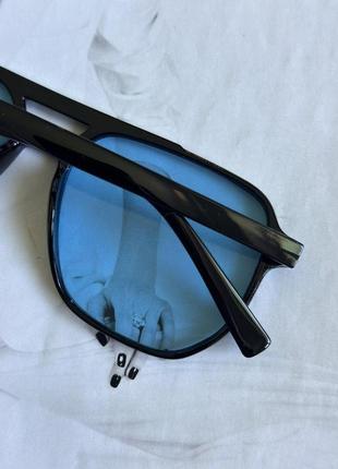Уценка солнцезащитные очки с двойной переносицей  авиаторы черный с голубым (0734-0)2 фото